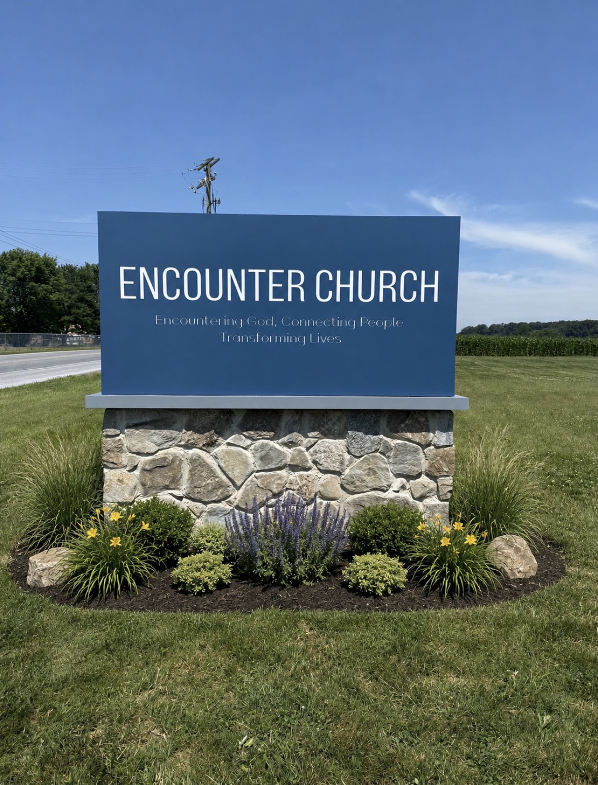 Encounter Church stone-base monument sign